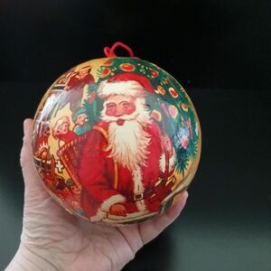 Vintage 5" Round Santa Claus Paper Mache Ball Christmas Ornament St. Nick Decor